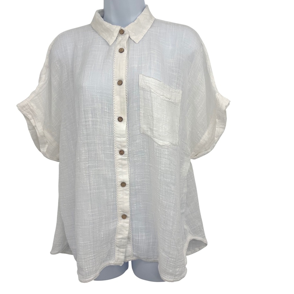 Sundance Gauze Button Down Shirt Womens SM Ivory Boxy Boho Oversized Beach - Picture 2 of 10